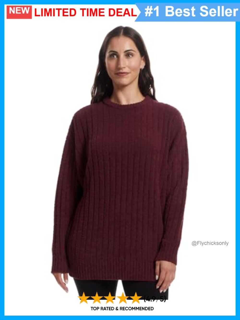 Ribbed Crewneck Long Sleeve Relaxed Fit Top